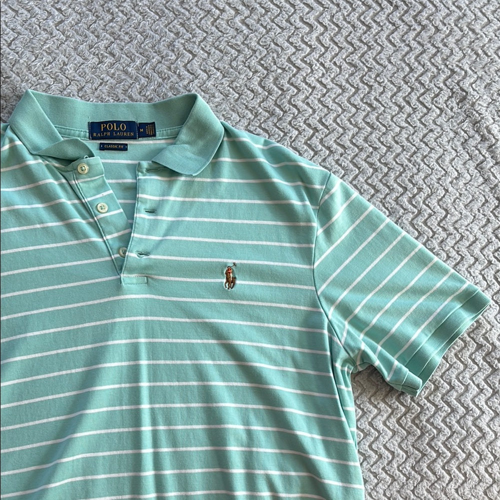 Polo by Ralph Lauren Men's Green Striped Shirt